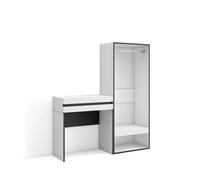 Consola entrada, mueble con cajón, 130x35x145cm, recibidor, vestidor abierto, estilo moderno, blanco