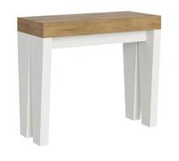 Consola Extensible 90x40/300 Cm Spimbo Mix Tapa Roble Natural - Patas Fresno Blanco