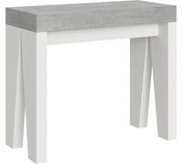 Consola extensible de 90x40/196 cm, colección Naxy Mix, color gris cemento. Estructura de madera de haya blanca