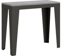 Consola extensible de 90x40/196 cm, diseño "Flame Small Evolution", color cemento, con estructura en color antracita
