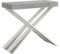 Consola extensible de 90x40/196 cm, modelo Diago Small, color blanco cemento, con estructura