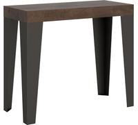 Consola extensible de 90x40/196 cm, modelo "Flame", con estructura en color gris antracita y superficie en madera de nogal