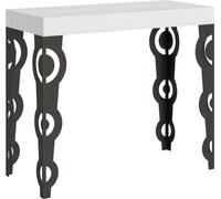 Consola extensible de 90x40/196 cm, modelo Karamay Small, color blanco ceniza, con estructura en color antracita