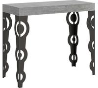 Consola extensible de 90x40/196 cm, modelo Karamay Small, con superficie de cemento gris oscuro y estructura de color antracita
