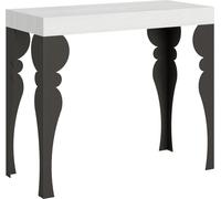 Consola extensible de 90x40/196 cm, modelo Paxon Small, con acabado en blanco ceniza y estructura en color antracita