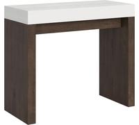 Consola extensible de 90x40/196 cm, modelo Roxell Mix Small, con tablero blanco ceniza y estructura de nogal