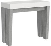 Consola extensible de 90x40/196 cm, modelo Spimbo Mix, con tablero pequeño de madera de fresno blanca y estructura de cemento