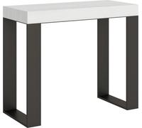 Consola extensible de 90x40/196 cm, modelo Tecno Small, con estructura blanca, tablero de haya y detalles en color antracita