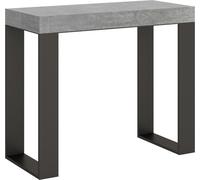 Consola extensible de 90x40/196 cm, modelo Tecno Small, con estructura en color gris antracita y superficie en cemento