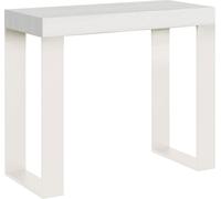 Consola extensible de 90x40/300 cm en color blanco "Tecno" con estructura de madera de fresno y marco blanco