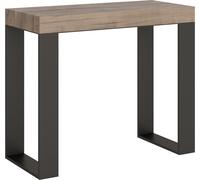 Consola extensible de 90x40/300 cm, estilo Tecno, con acabado en roble natural y estructura en color antracita