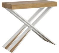 Consola extensible de 90x40/300 cm, modelo Diago, en roble natural con marco blanco