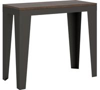 Consola extensible de 90x40/300 cm, modelo Flame Evolution, en madera de nogal con estructura antracita