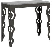 Consola extensible de 90x40/300 cm, modelo Karamay Evolution, con estructura de cemento y marco en color antracita
