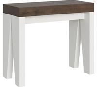 Consola extensible de 90x40/300 cm, modelo Naxy Mix, con tablero de nogal y estructura de fresno blanco