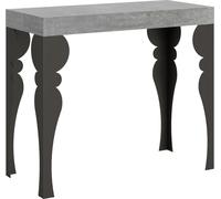 Consola extensible de 90x40/300 cm, modelo Paxon, con estructura en cemento y marco en color antracita