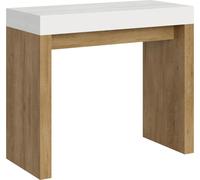 Consola extensible de 90x40/300 cm, modelo Roxell Mix, con tapa en blanco ceniza y estructura en roble natural