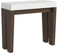 Consola extensible de 90x40/300 cm, modelo Spimbo Mix, con tablero de haya blanca y acabado en estructura de nogal