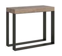 Consola Extensible De Madera Clara Con Patas De Metal Antracita, 8 Plazas, 40 A 196 Cm Elatra-soporte 2 Pies-3 Alargaderas Finas
