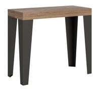 Consola Extensible De Madera Clara Con Patas De Metal Antracita, 8 Plazas, De 40 A 196 Cm Faye