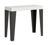 Consola Extensible Diseño Flavio En Madera Y Hierro 90x40/196 O 90x40/300 Cm-color Blanco-soporte 2 Pies-3 Alargaderas Gruesas