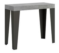 Consola Extensible Diseño Flavio En Madera Y Hierro 90x40/196 O 90x40/300 Cm-color Gris Cemento-soporte 2 Pies-5 Alargaderas Finas