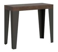 Consola Extensible Diseño Flavio En Madera Y Hierro 90x40/196 O 90x40/300 Cm-color Marrón-soporte 2 Pies-3 Alargaderas Finas