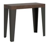 Consola Extensible Diseño Flavio En Madera Y Hierro 90x40/196 O 90x40/300 Cm-color Marrón-soporte 2 Pies-5 Alargaderas Finas