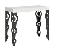 Consola Extensible Estilo Oriental Kazay 90x40/196 O 90x40/300 Cm-color Blanco-soporte 2 Pies-5 Alargaderas Gruesas