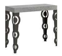 Consola Extensible Estilo Oriental Kazay 90x40/196 O 90x40/300 Cm-color Gris Cemento-soporte 2 Pies-5 Alargaderas Gruesas