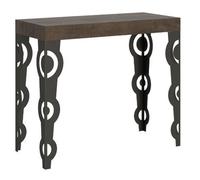 Consola Extensible Estilo Oriental Kazay 90x40/196 O 90x40/300 Cm-color Marrón-soporte 2 Pies-3 Alargaderas Gruesas