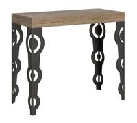 Consola Extensible Estilo Oriental Kazay 90x40/196 O 90x40/300 Cm-color Natural-soporte 2 Pies-3 Alargaderas Gruesas