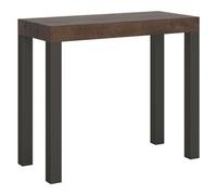 Consola Extensible Evy De Madera Oscura Con Patas De Metal Antracita, 14 Plazas, De 40 A 300 Cm-soporte 2 Pies