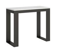 Consola Extensible Tiko De Madera Y Acero 90x40/196 O 90x40/300 Cm-color Blanco-soporte 2 Pies-alargaderas 5 Extensiones