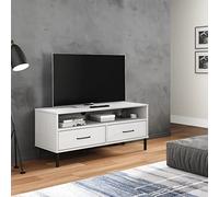 Consola multimedia de TV, sala de juegos, dormitorio, mueble multimedia, consola Oslo, con patas de metal, madera maciza de pino blanco, adecuado para sala de estar o dormitorio