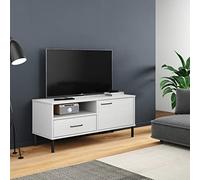 Consola multimedia de TV, sala de juegos, dormitorio, mueble multimedia, consola Oslo, con patas de metal, madera maciza de pino blanco, adecuado para sala de estar o dormitorio