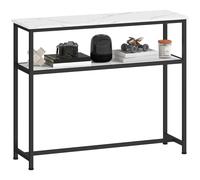 HOMCOM Mesa Consola Moderna 100 cm Consola Recibidor Estrecha con Superficie con Efecto Mármol Estante Abierto y Marco de Metal Mesa de Sofá para Entrada Sala de Estar Blanco