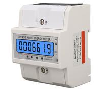 Contador de energía digital, medidor de corriente y vatios trifásico de 4 cables, montaje en carril DIN, retroiluminación, pantalla LCD, 3 x 127/220 VAC, 10–100 A