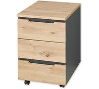 Contenedor con ruedas - Cajón modular - Espacio de almacenamiento móvil - Cajón de escritorio - Archivador - Aspecto de roble y color grafito