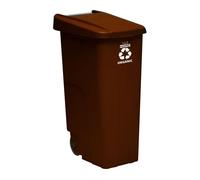 Contenedor - cubo de basura wellhome reciclo 110 litros,color marrón cerrado con tapa, ideal para reciclaje de residuos orgánicos, con ruedas 42 cm