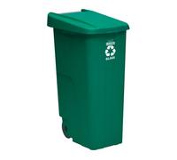 Wellhome Contenedor Reciclo 110 litros – Cerrado con tapa, ruedas, reciclaje de vidrio, verde