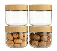 Contenedor de Avena Overnight | 4 Frascos De Vidrio Herméticos - Envases Para Especias Con Ancha Y Antiderrame De 300 Ml - Para Avena Overnight, Almacenamiento de Alimentos, Ensalada, Snack, Yogur,