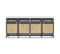 Contenedor de basura 4 unidades - con macetero, paneles de madera verticales, ventilación ranurada, armario de jardín con cerradura - negro