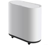 Contenedor de basura con tapa de prensa de doble cubeta de 10 L, cubo de basura delgado con ruedas para separación de residuos secos y húmedos, sello a prueba de fugas, blanco luna (C)