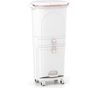 Contenedor de basura de cocina de 42 litros con tapa, clasificador de residuos de 3 compartimentos, color blanco