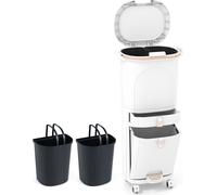 Contenedor de basura de cocina de 42 litros con tapa y 3 compartimentos