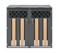 Contenedor de basura exterior 132x80x118,5 cm - con tapa abatible, ventilación en forma de rombo, compartimentos para residuos, con cerradura, dos puertas - gris y madera
