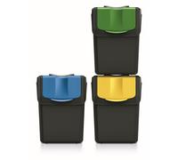 Set de 3 cubos de basura KEDEN SORTIBOX 100% plástico reciclado, negro, volumen 3x20L