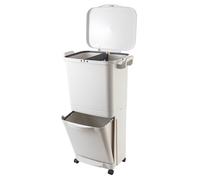 KITCHEN MOVE Papelera de clasificación selectiva para reciclaje 45L Valoris con pedal con ruedas y asa, doble compartimento 30L + 15L, dimensiones 48,5 x 33,4 x 79 cm