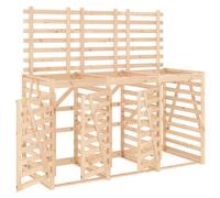 Contenedor de clasificación de residuos con 3 compartimentos, tapa de madera maciza de pino y estructura de metal resistente
